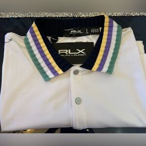 Ralph Lauren White Polo Shirt with Multicolor Collar Women L